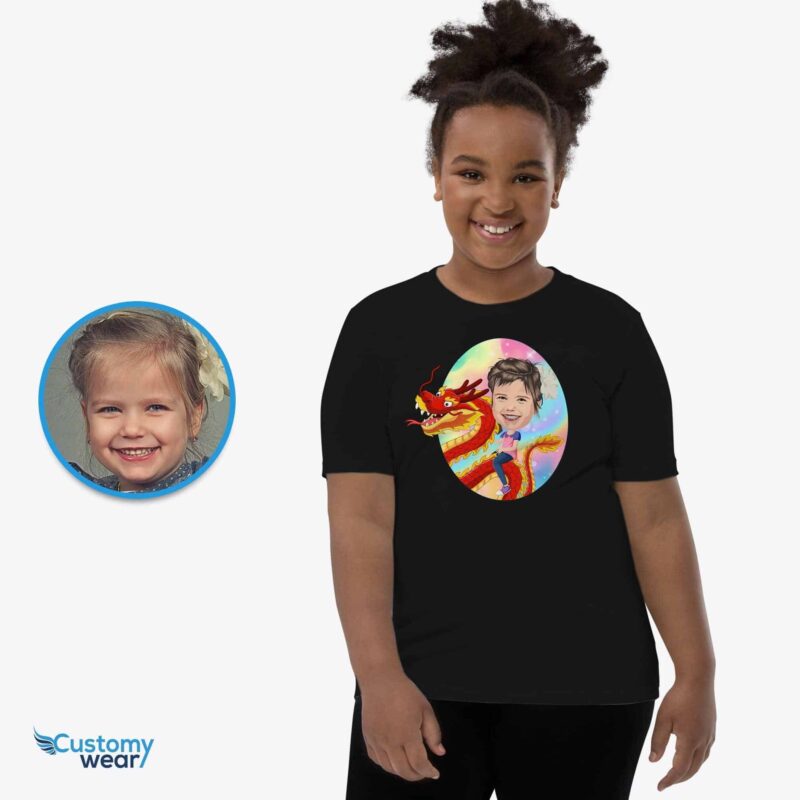 Personalized Dragon Riding Shirt for Girls - Custom Youth Dragon Tee-Customywear-Girls - görünüm 3