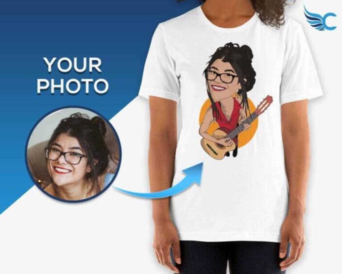 Custom Female Acoustic Guitarist Shirt - Personalized Music Tee-Customywear-Adult shirts