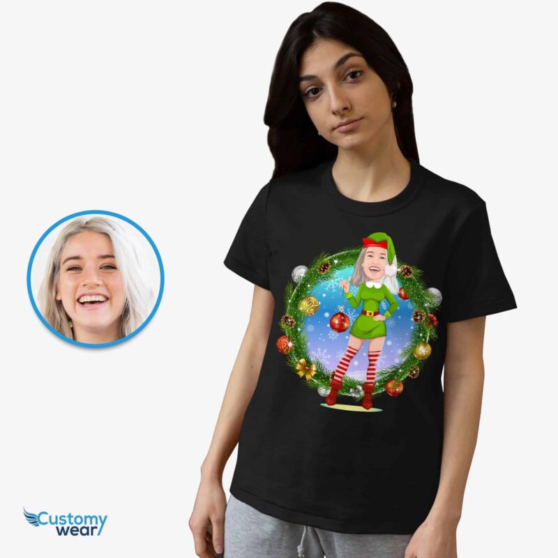 Custom Female Elf Costume Shirt - Personalized Green Christmas Tee-Customywear-Adult shirts - weergave 4
