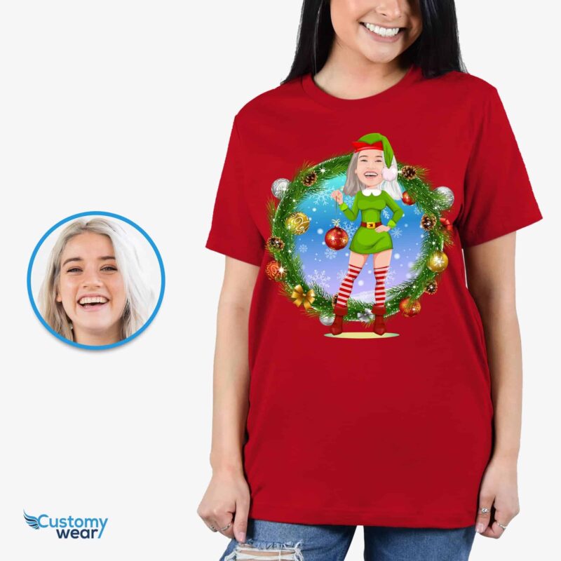 Custom Female Elf Costume Shirt - Personalized Green Christmas Tee-Customywear-Adult shirts - weergave 3