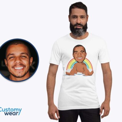 Custom Funny Baby Caricature Man Shirt | Personalized Rainbow Photo Tee T-shirts For Men www.customywear.com 2