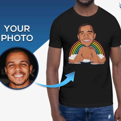 Custom Funny Baby Caricature Man Shirt | Personalized Rainbow Photo Tee T-shirts For Men www.customywear.com