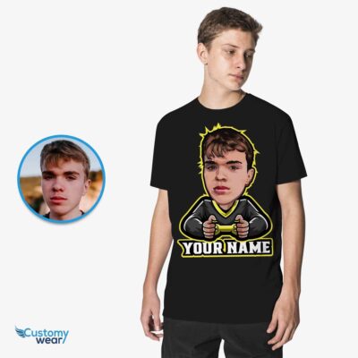 Personalized Gamer Portrait T-Shirt – Custom Photo Tee Design Boy's T-shirts www.customywear.com 2