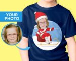 Camiseta personalizada Feliz Natal para jovens | Camiseta personalizada de Papai Noel para snowboard Camisetas femininas www.customywear.com 6