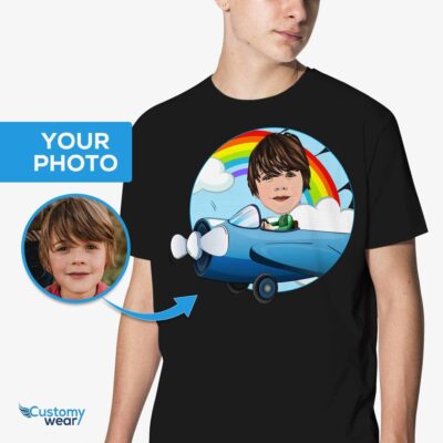 Aangepast pilotenvliegtuig-shirt voor jongens - gepersonaliseerd luchtvaart-T-shirt voor kinderen. Jongens-T-shirts www.customywear.com