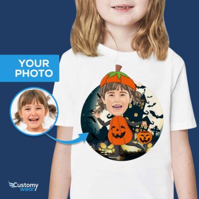 Personalized Pumpkin T-Shirt for Girls – Custom Halloween Costume Tee Girl's T-shirts www.customywear.com