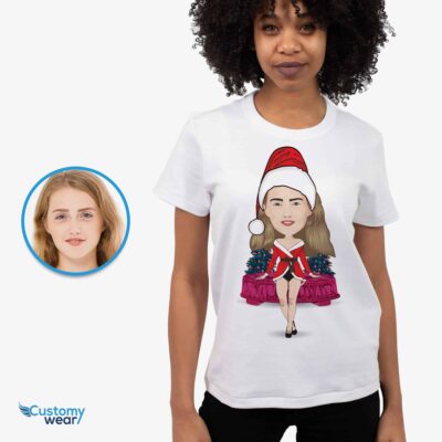 Unleash the Festive Charm with Our Custom Santa Woman On Bed Shirt T-shirts for Women www.customywear.com 2