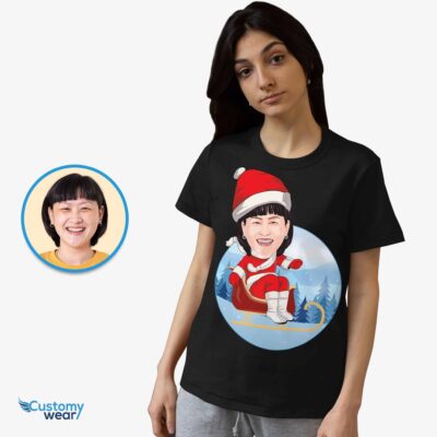 Préparez-vous à glisser et à vous amuser avec notre t-shirt Père Noël en luge ! T-shirts pour femmes www.customywear.com 2