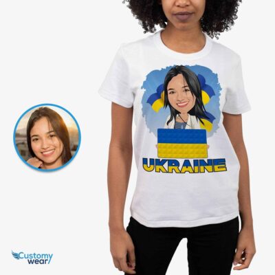 T-shirt personnalisé pour femme ukrainienne : montrez votre soutien à la paix mondiale en Ukraine T-shirts pour femmes www.customywear.com 2