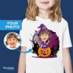 Personalized Witchy Girl Pumpkin T-shirt | Custom Halloween Tee Girl's T-shirts www.customywear.com 7