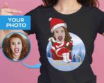 Personalized Christmas T-Shirt | Custom Santa Claus Snowboarding Tee for Women and Girls T-shirts for Women www.customywear.com 7