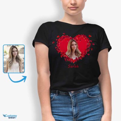 Custom Valentine Flower Heart T-Shirt: A Personalized Gesture for Your Girlfriend on Valentine’s Day T-shirts for Women www.customywear.com