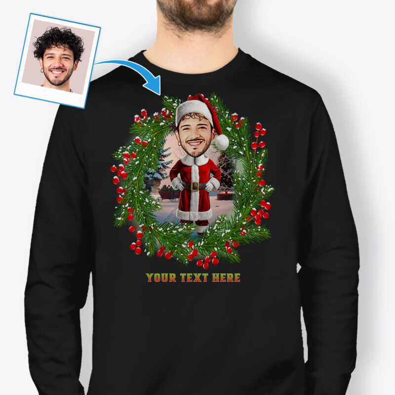 T-shirt Saint-Nicolas personnalisé pour homme – T-shirts de Noël tendance Cadeaux personnalisés - Arbre floral du Père Noël www.customywear.com 3