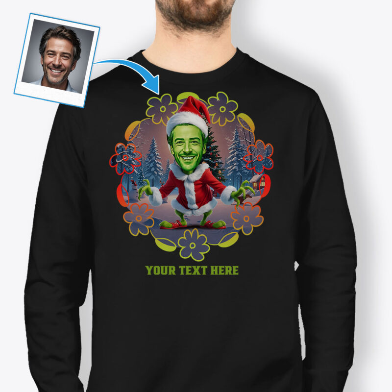 Custom Christmas Grouch Langærmet grafisk t-shirt – Stilfuld herre juleskjorte Skræddersyede gaver - Ai Grinch www.customywear.com 3