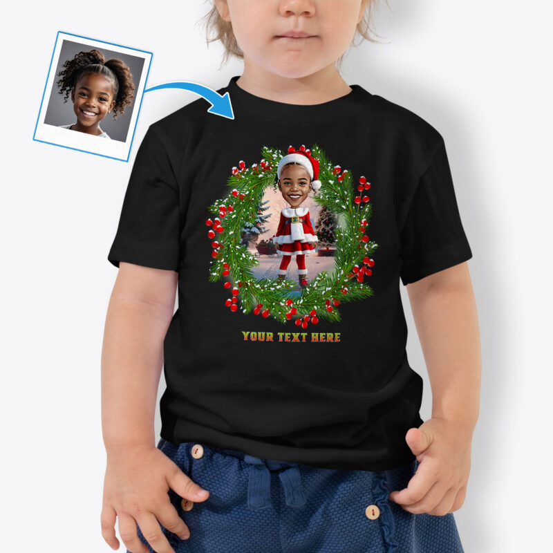 Tricou pentru fetiță pentru ziua de naștere Moș Crăciun – Cămașă distractivă personalizată de X-Mas pentru fete Cadouri personalizate - Pom floral de Moș Crăciun www.customywear.com 3
