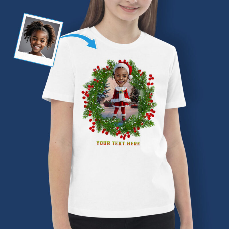 Custom Father Christmas T-Shirt for Girls – Unique Custom Christmas Shirt for Girls Custom Gifts - Santa Claus Floral tree www.customywear.com 3