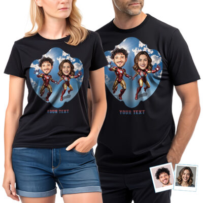 Transform Your Moments with Custom Metal Suit Hero T-Shirts T-shirts for Couple www.customywear.com