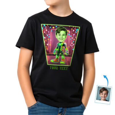 Camiseta personalizada con letrero LED de neón para niño: camiseta personalizada con foto de personaje, regalo único para niños. Camisetas para niño www.customywear.com