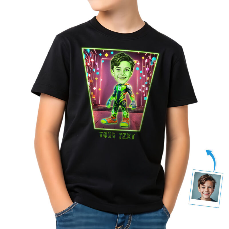 Custom Neon LED Sign T-Shirt for Boys – Personalized Photo Character Tee, Unique Gift for Kids Boy's T-shirts www.customywear.com 27
