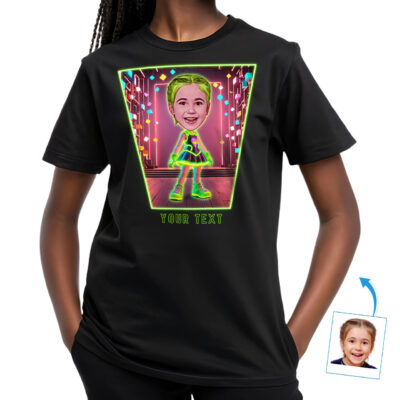 Custom Neon LED Sign T-Shirt for Girls – Personalized Photo Character Tee, Unique Gift for Birthdays & Holidays Girl's T-shirts www.customywear.com