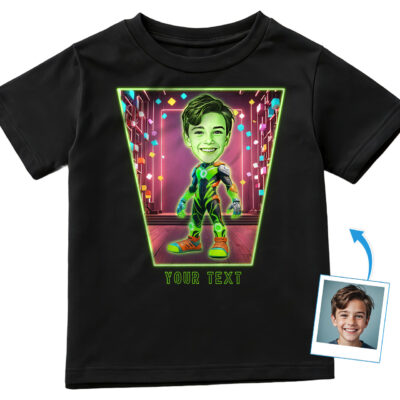 Custom Neon LED Sign T-Shirt for Boys – Personalized Photo Character Tee, Unique Gift for Kids Boy's T-shirts www.customywear.com 2