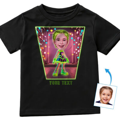 Custom Neon LED Sign T-Shirt for Girls – Personalized Photo Character Tee, Unique Gift for Birthdays & Holidays Girl's T-shirts www.customywear.com 2