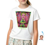 Camiseta personalizada con letrero LED de neón para niñas: camiseta personalizada con foto de personaje, regalo único para cumpleaños y festividades. Regalos personalizados - Neón Led www.customywear.com 30