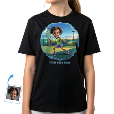 Custom Pickleball T-Shirt for Girls – Personalized Photo to Player Character Design Girl's T-shirts www.customywear.com