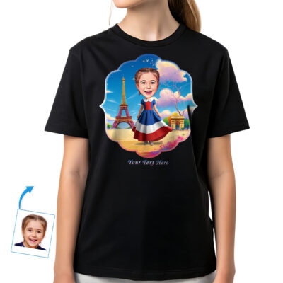 Custom French-Themed T-Shirt for Kids – Personalized Photo Character Tee Girl's T-shirts www.customywear.com