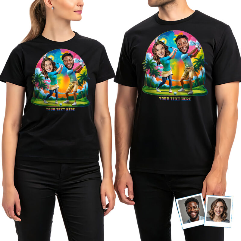 Custom Couple Golf T-Shirt – Personalized Golf Player Design from Your Photo Couple www.customywear.com 27