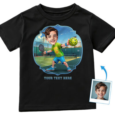 Custom Pickleball T-Shirt for Boys – Personalized Photo Player Character Design Boy's T-shirts www.customywear.com 2