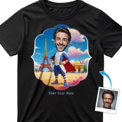 Custom French-Themed T-Shirt for Men – Personalized Photo Character Tee T-shirts For Men www.customywear.com 2