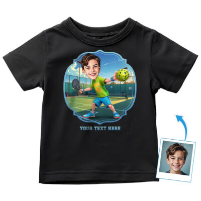 Custom Toddler Pickleball T-Shirt for Boys – Personalized Photo Player Character Design Toddler Boy T-shirts www.customywear.com 2