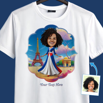 Custom French-Themed T-Shirt for Women – Personalized Photo Character Tee T-shirts for Women www.customywear.com 2