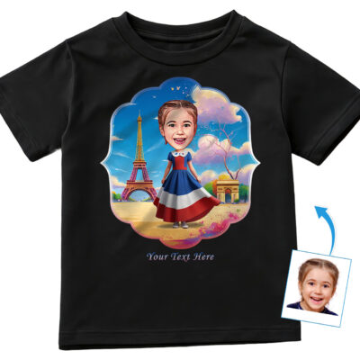 Custom French-Themed T-Shirt for Kids – Personalized Photo Character Tee Girl's T-shirts www.customywear.com 2
