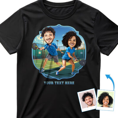 Custom Matching Pickleball T-Shirts for Couples – Personalized Photo Player Design T-shirts for Couple www.customywear.com 2