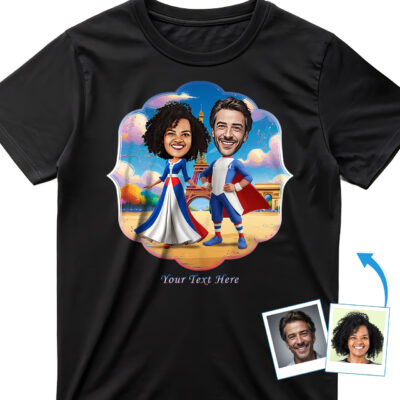 Custom French-Themed Couple’s T-Shirt – Personalized Photo Character Tee T-shirts for Couple www.customywear.com 2