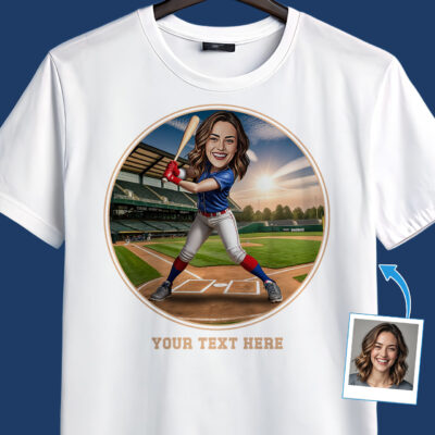 Personalized Baseball Player T-Shirt for Women – Custom Photo Baseball Gift T-shirts for Women www.customywear.com 2