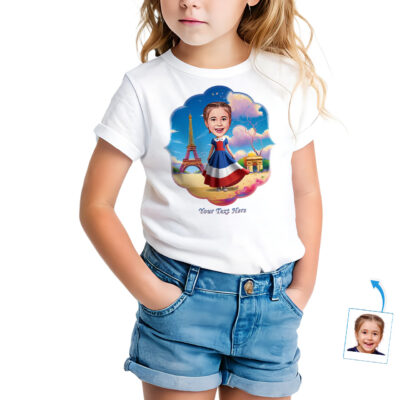 Custom French-Themed T-Shirt for Toddler Girls – Personalized Photo Character Tee Toddler Girl T-shirts www.customywear.com