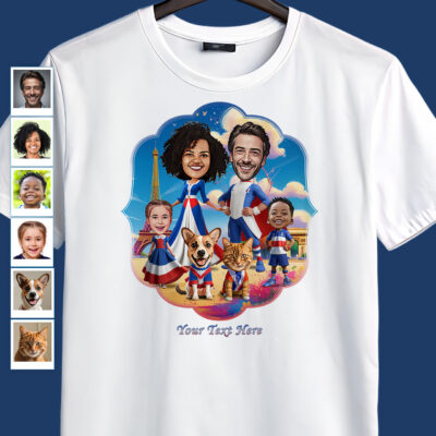 Custom French-Themed T-Shirt – Personalized Photo Character Tee for Families & Groups Family www.customywear.com 2