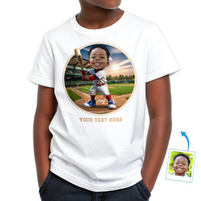 Gepersonaliseerde honkbal T-shirt voor kinderen - gepersonaliseerde honkbalspeler T-shirt met foto. Jongens T-shirts www.customywear.com