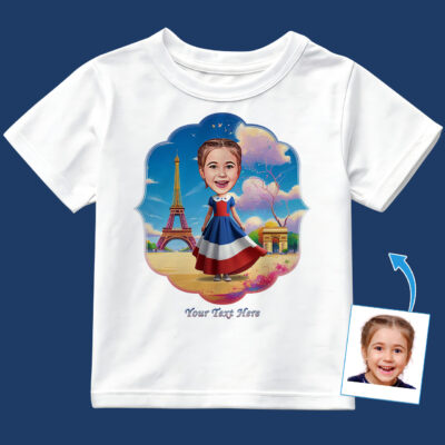 Custom French-Themed T-Shirt for Toddler Girls – Personalized Photo Character Tee Toddler Girl T-shirts www.customywear.com 2