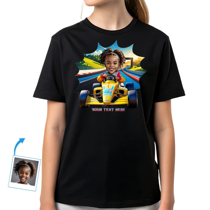 Camiseta de carreras personalizada para niña: camiseta personalizada de Speed Racer con foto | Regalo único para niñas amantes de los coches y la velocidad Regalos personalizados: coche de carreras de Fórmula 1 www.customywear.com 27