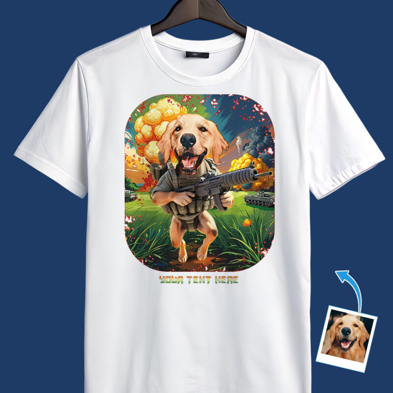 Custom Soldier Portrait T-Shirt with Pet Photo – Personalized Military Character Tee for Dog or Cat Lovers, Unique Gift for Pet Owners Pet www.customywear.com 8