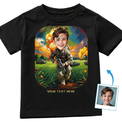 Boy’s Custom Military Uniform T-Shirt – Personalized Army Character Gift with Photo, Unique Hero-Themed Tee for Kids Boy's T-shirts www.customywear.com 2