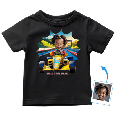 Personalized Toddler Girl Racing T-Shirt – Custom Race Car Driver Tee with Your Kid’s Photo | Unique Gift for Little Speedsters Toddler Girl T-shirts www.customywear.com 2