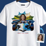 Camiseta feminina personalizada para piloto de corrida – presente fotográfico personalizado para fãs de corrida, amantes de carros e entusiastas de velocidade Presentes personalizados – Carro de corrida de Fórmula 1 www.customywear.com 29