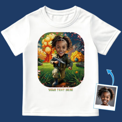 Custom Girl Army Cosplay T-Shirt for Kids – Personalized Military Photo Gift Tee, Unique Soldier Character Design for Girls Girl's T-shirts www.customywear.com 2