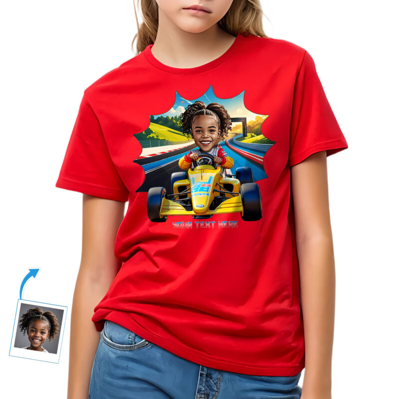 A9-G4-customywear-custom-Girls-young-girls-youth-personalized-photo-t-shirts-customy-wear Girl’s Personalized Racing T-Shirt – Custom Speed Racer Tee for Kids with Photo | Unique Gift for Girls Who Love Cars & Speed