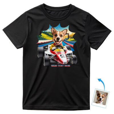 Custom Racing Car Driver T-Shirt for Pets – Personalized Racing Tee with Your Pet’s Photo | Perfect Gift for Animal Lovers Pet www.customywear.com 2